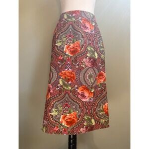 Tessuto Floral Paisley A-Line Midi Skirt Red Orange Rose whimsigoth boho Y2K  6